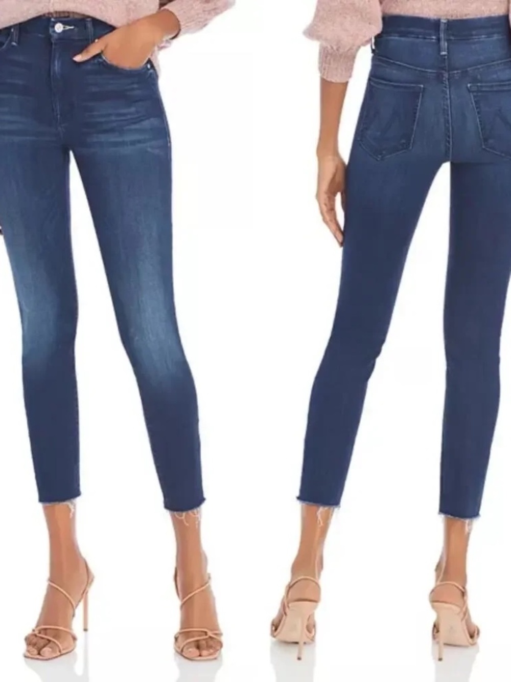 Mother High Waisted Looker Ankle Fray Tongue & Chic Skinny Jeans Blue 29